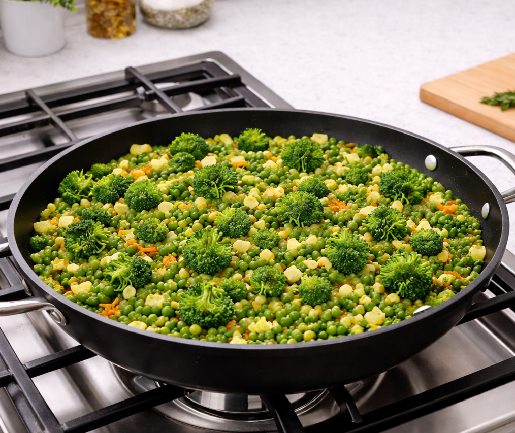Pan Peas Broccoli Vegetables Cook