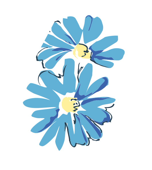 Two illustrated blue flowers overlapping
