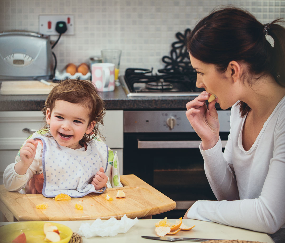 Mom and Children eating