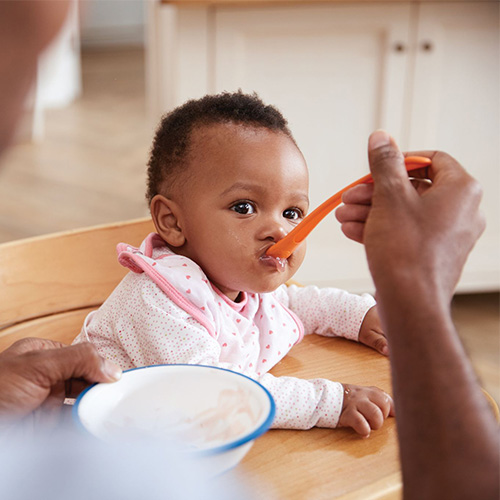Parent feeding baby food