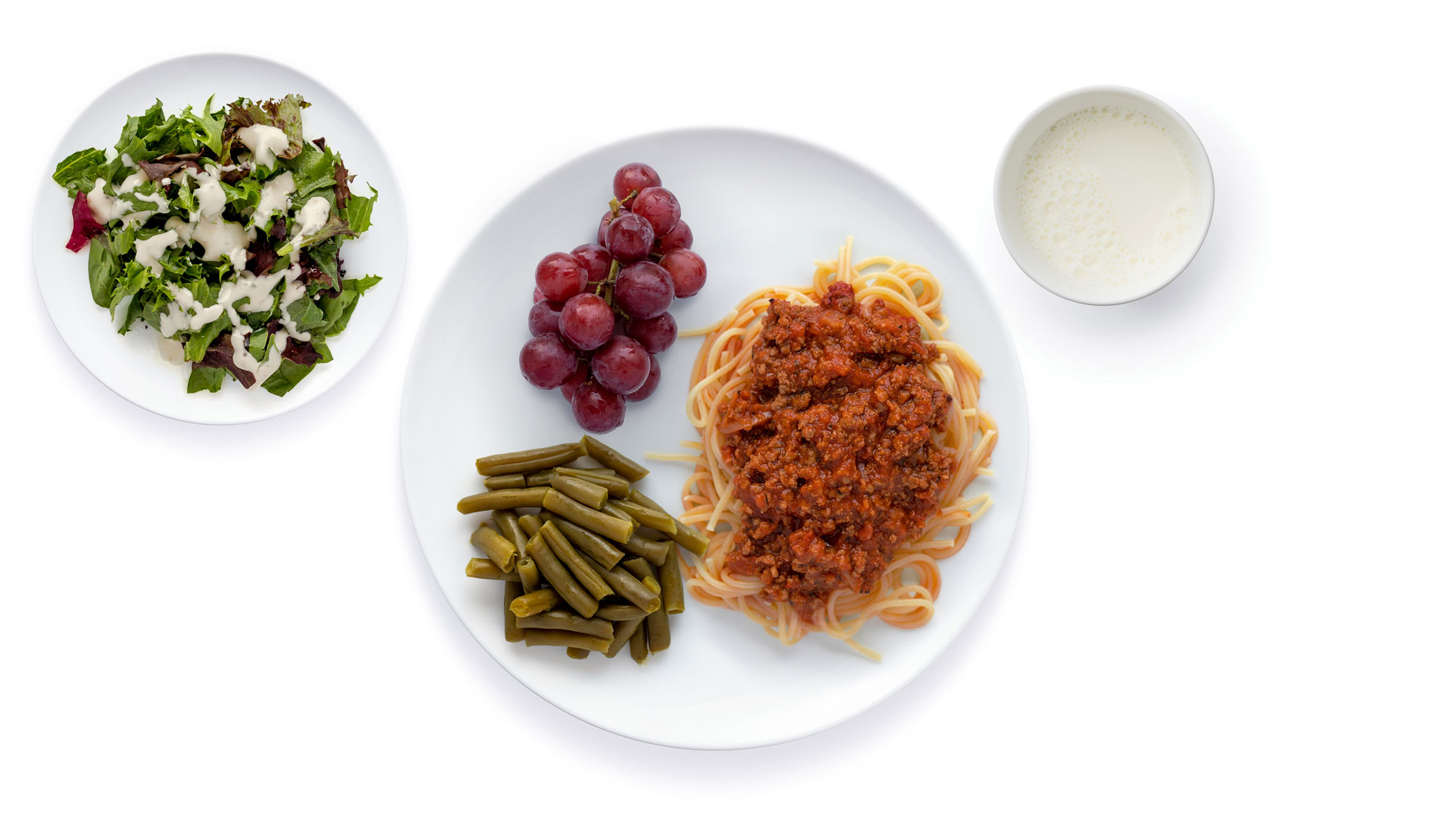 Spaghetti grapes green beans dinner