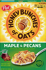 Honey Bunches of Oats Maple Pecan cereal box